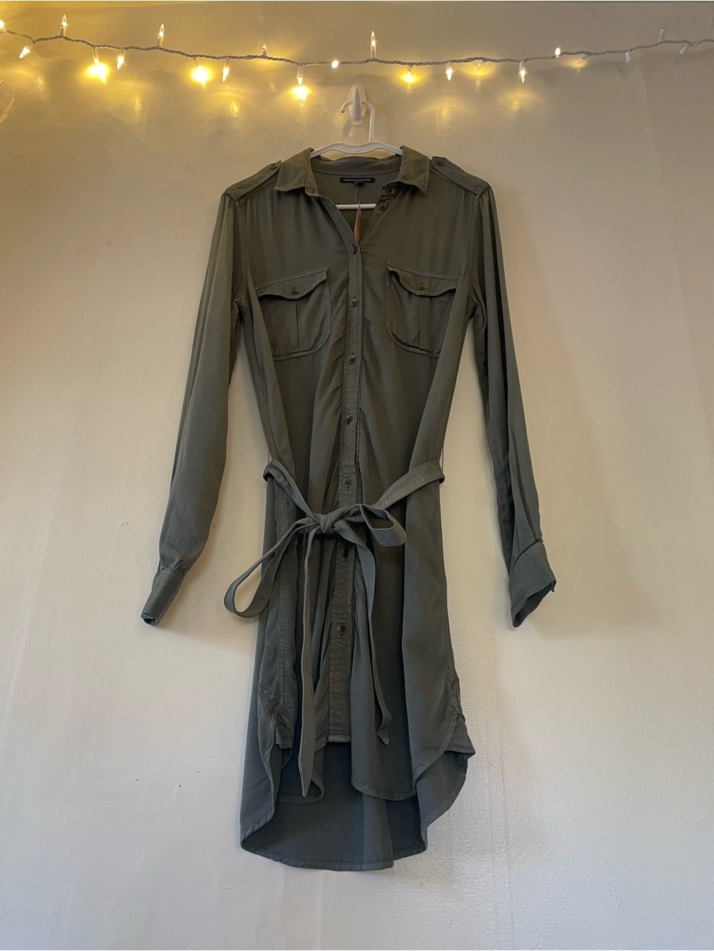 American Eagle Outfitters Olive Army Green Button Up Shirt Dress Tie Waist NWT - Picture 2 of 16